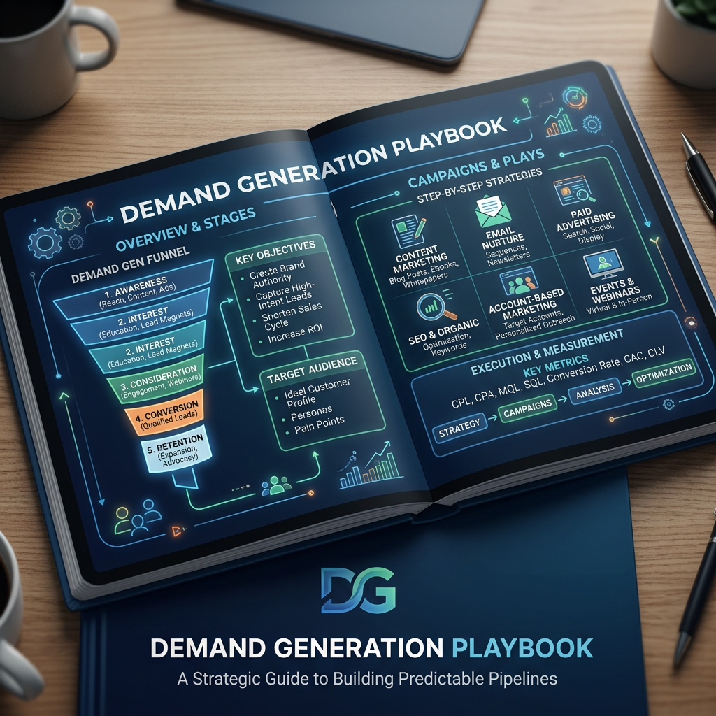 Demand Generation Playbook outlining funnel stages, campaigns, and key metrics